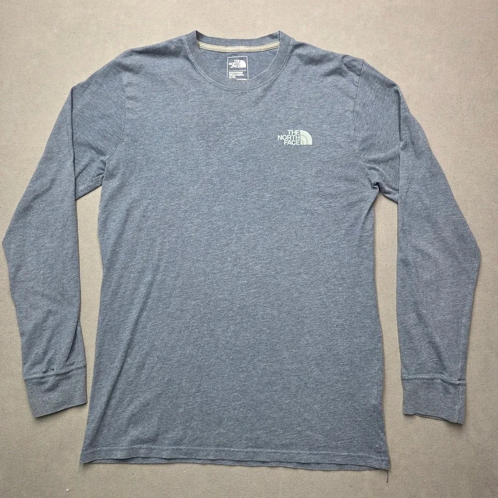 The North Face Long Sleeve T-Shirt Mens Medium Blue Heather Graphic Box Logo